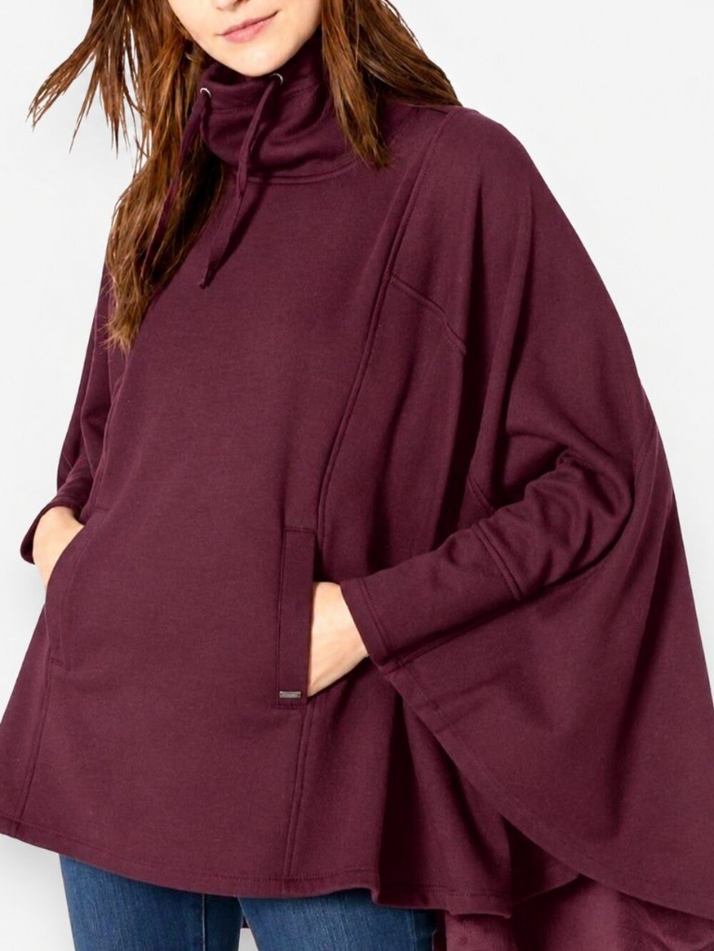 UGG Charlynne Burgundy Fleece Cowl Neck Poncho Cape Sweater XS/S
